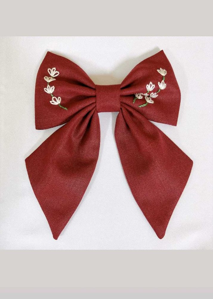 Floral Embroidered Hair Bow