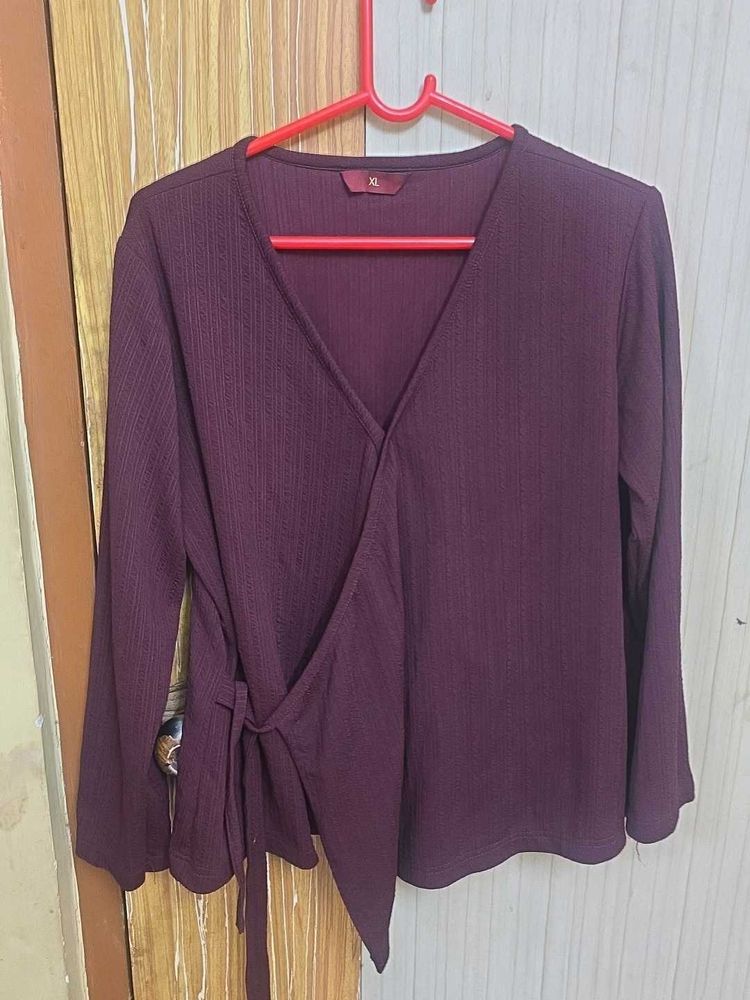 Burgundy Wrap Long Sleeve Top