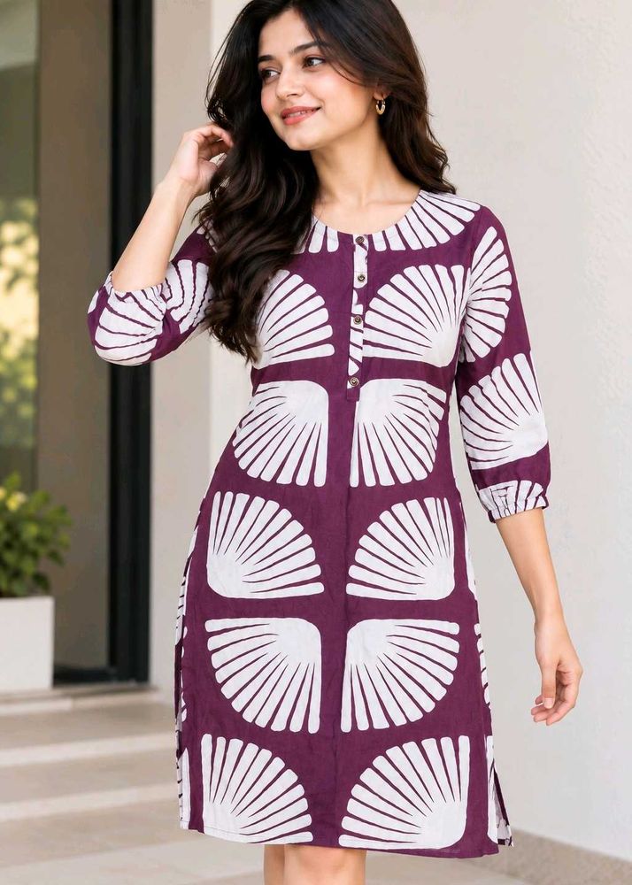 Stylish Purple Kurta with White Fan Print
