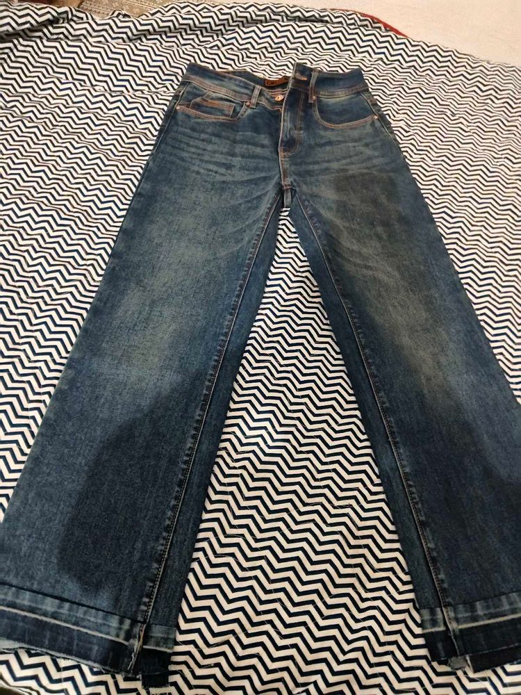 Women's Wide Leg Blue Denim Jeans