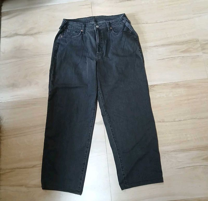 Gray Wide Leg Denim Jeans
