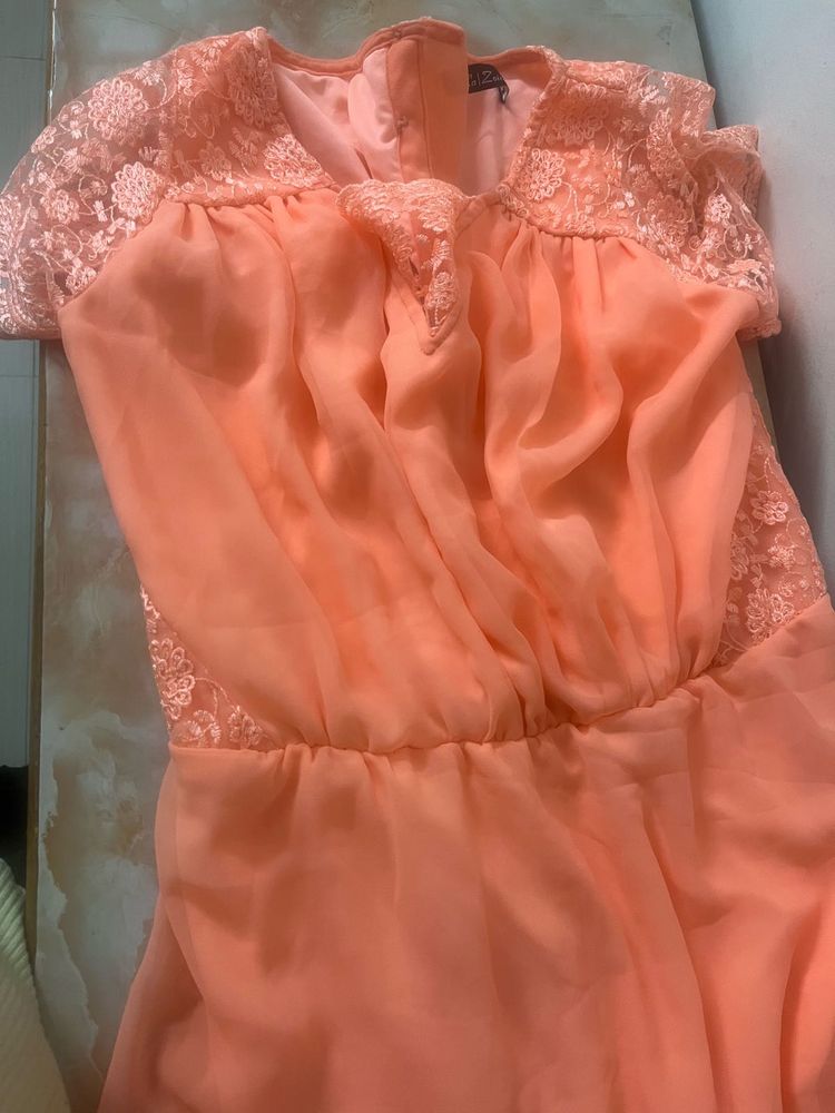 Peach Lace Short Dress