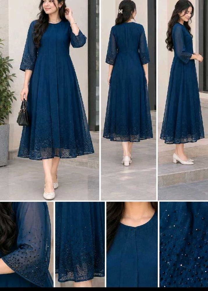 Elegant Navy Blue Embellished Gown