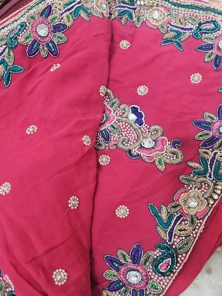 Beautiful Pink Embroidered Sari