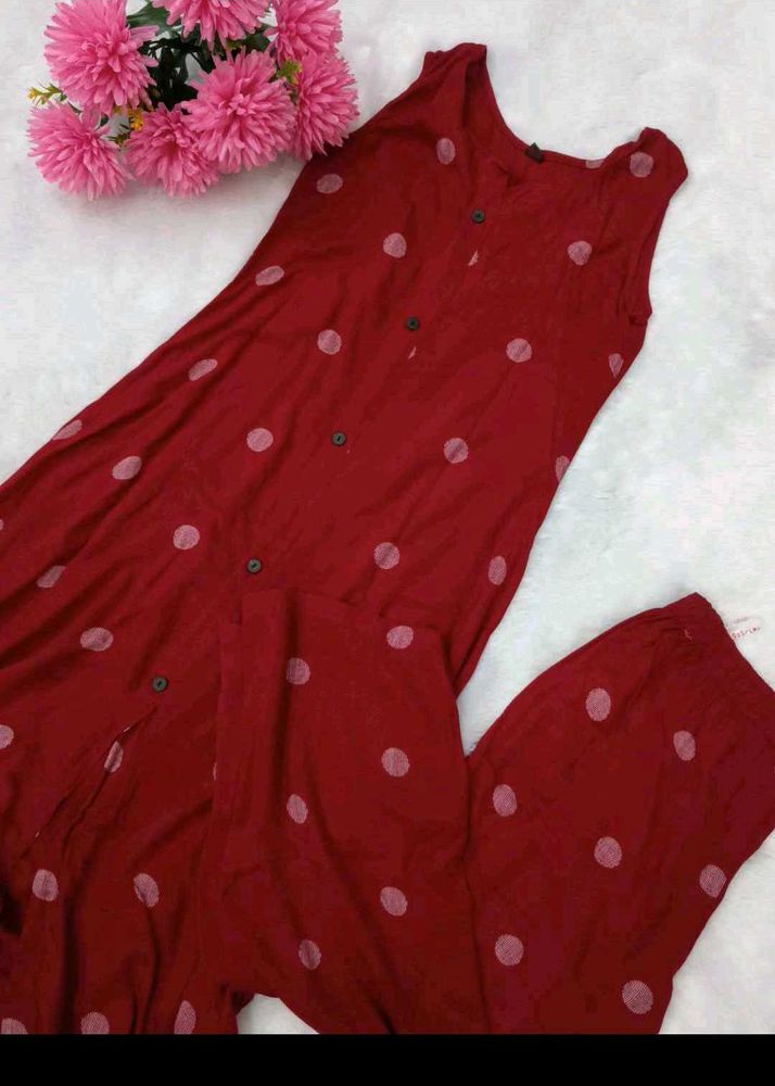Maroon Polka Dot Kurta Set