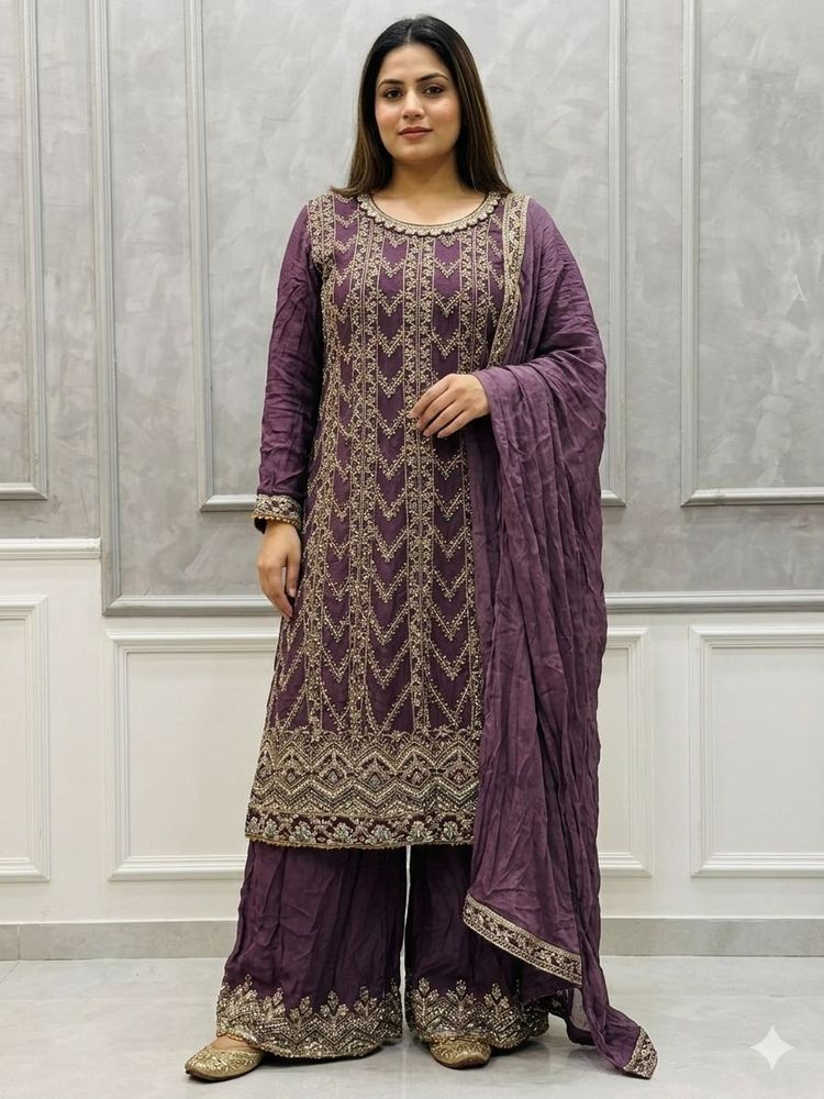 Embroidered Purple short anarkali kurta