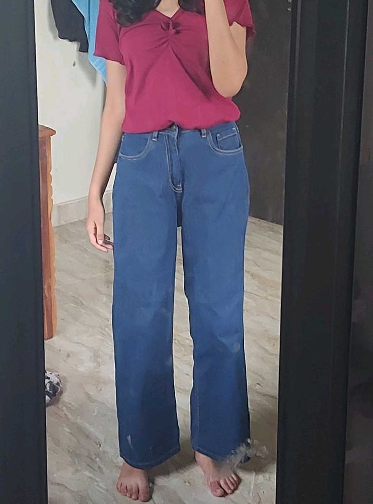 Women's Wide Leg Blue Jeans