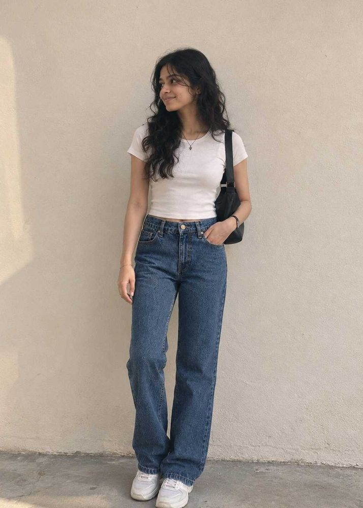 Blue Denim Straight-Fit Jeans for Women
