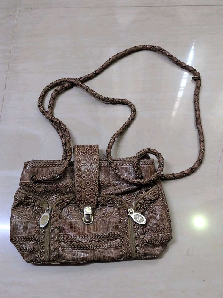 Stylish Brown Textured Handbag