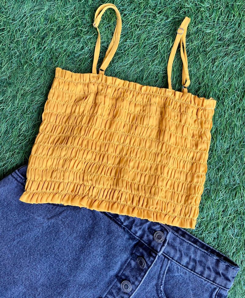 Yellow Smocked Crop Top