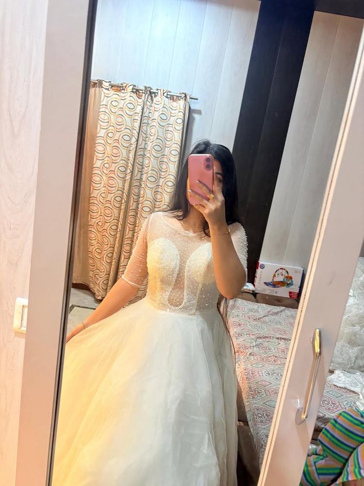 Elegant cream golden handwork gown🎀❤️🦋