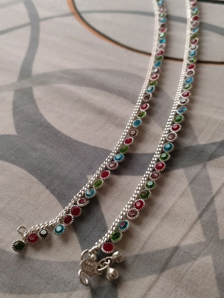 Silver Multicolored Stone Anklet