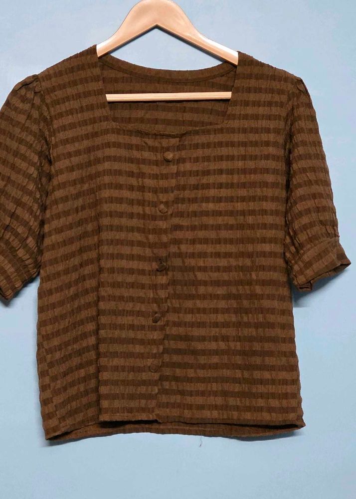 Brown Checked Button-Down Top