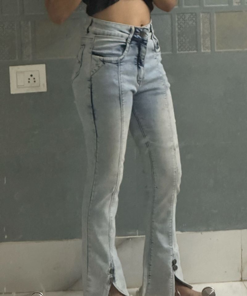 Light Wash Flared Jeans with Zipper Detail
