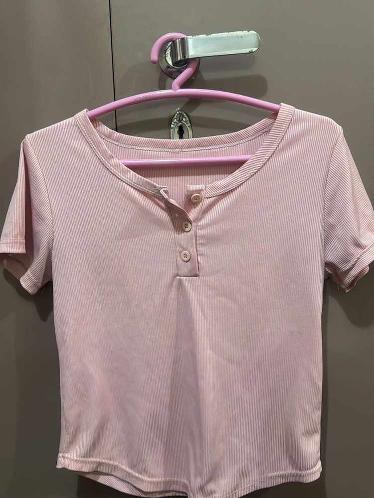 Cute Pink Ribbed Crop Top