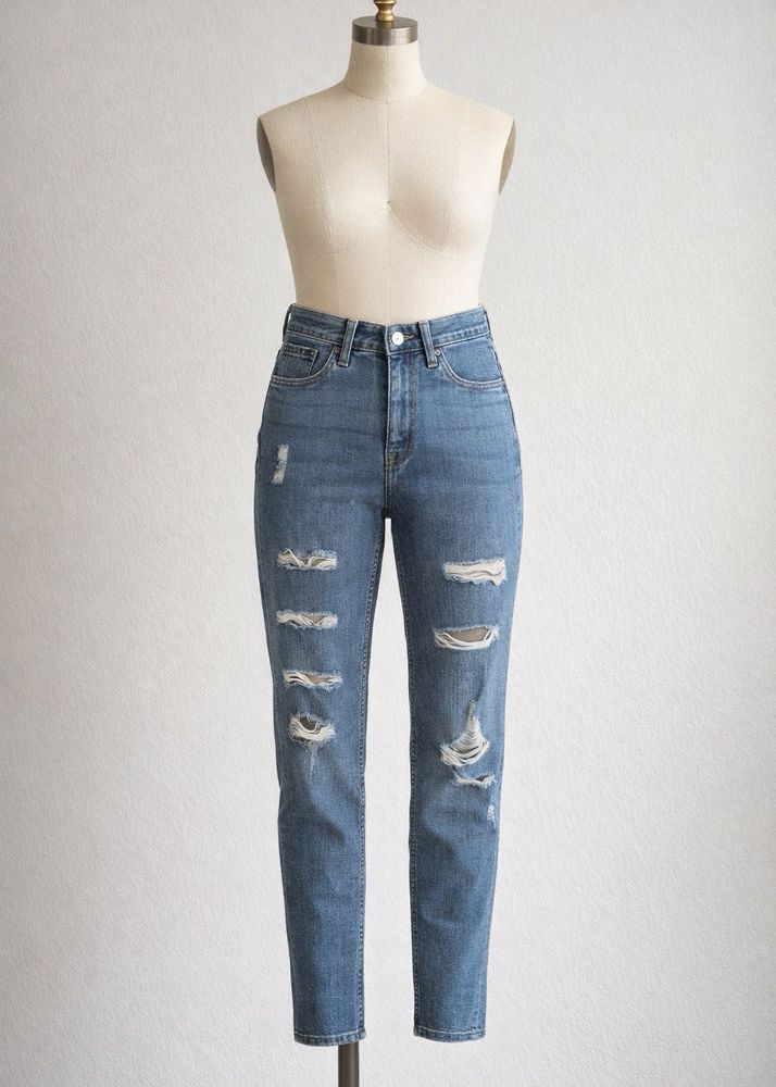 H&amp;M Distressed High-Waisted Jeans