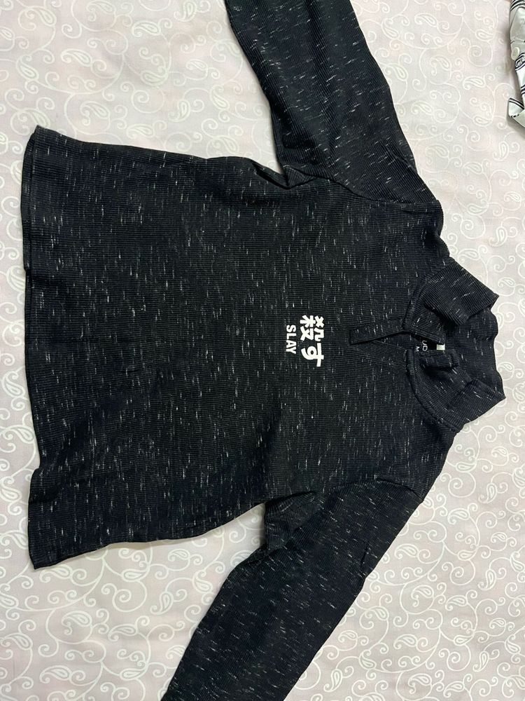 Black &amp; White Speckled Long Sleeve Top