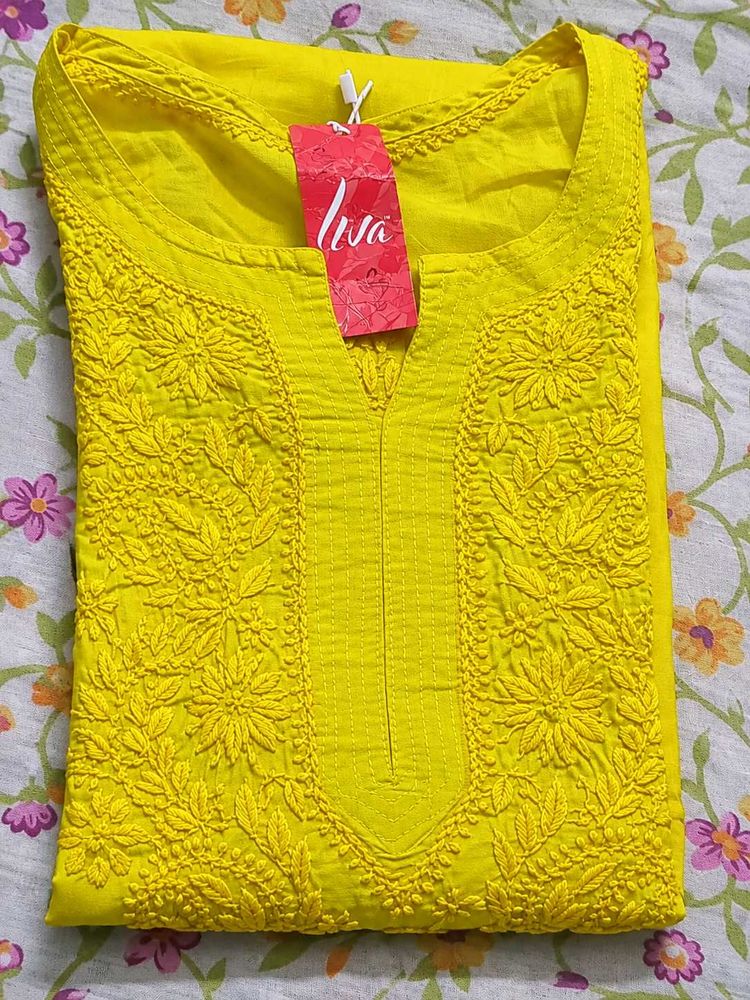 Vibrant Yellow Embroidered Kurta