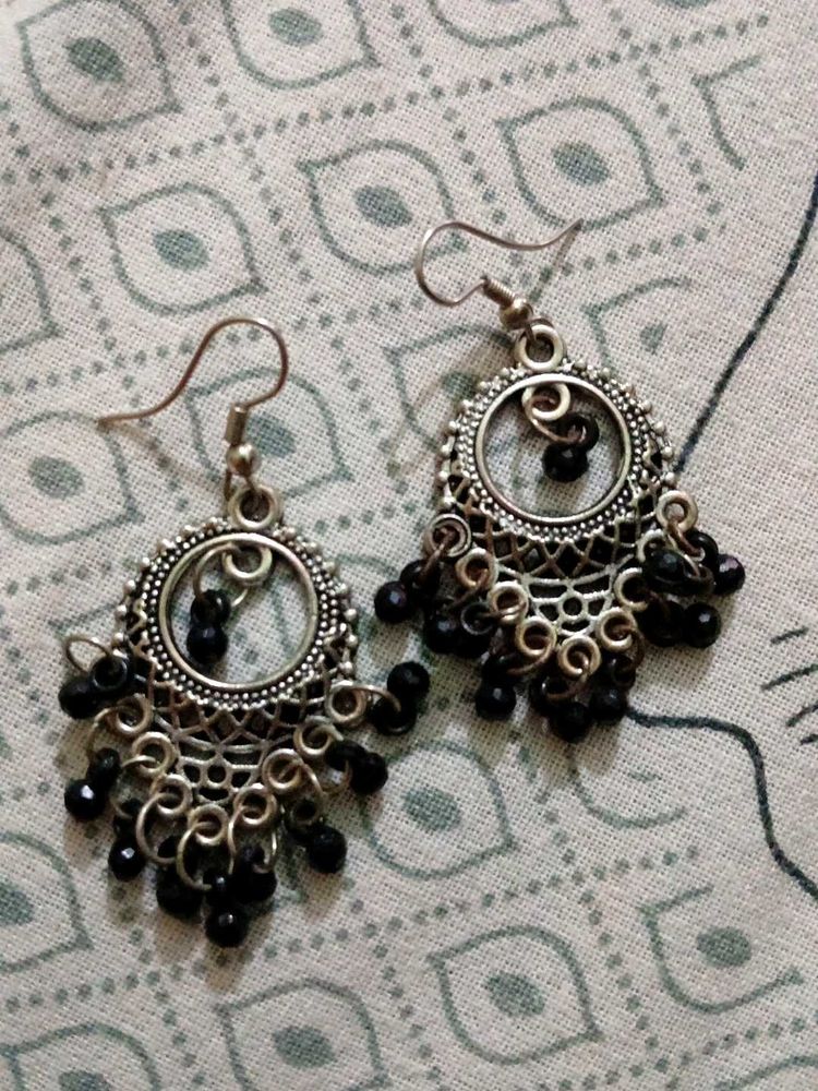 Oxidized Silver Jhumka Earrings