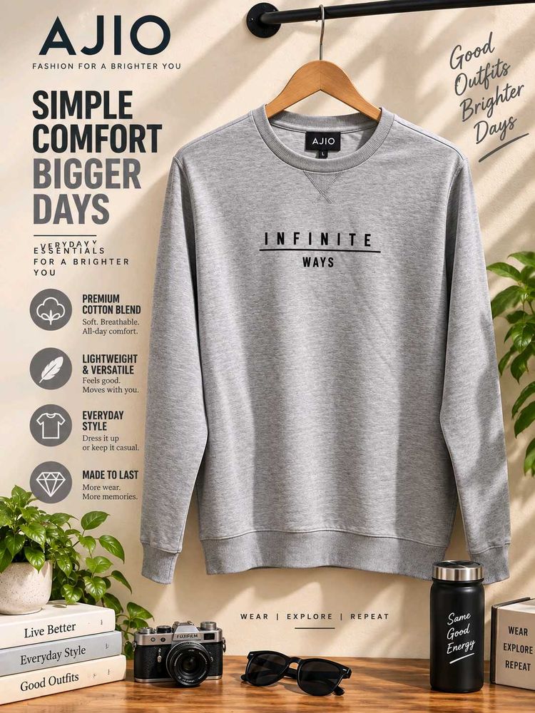 AJIO Grey "Infinite Ways" Sweatshirt