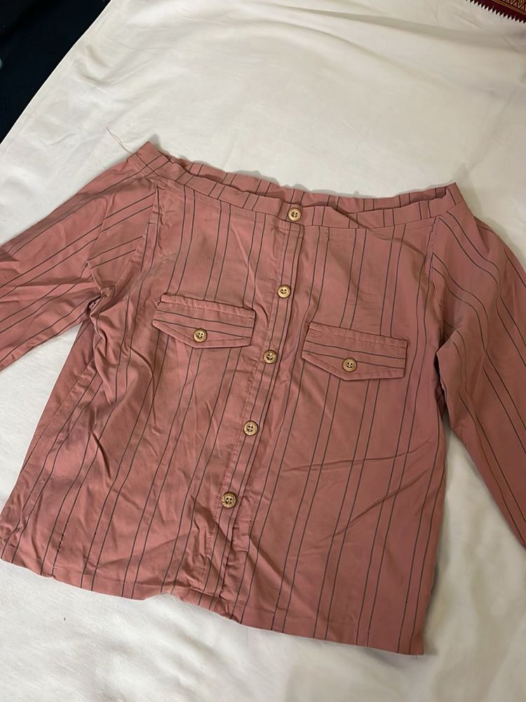 Pink Striped Off-Shoulder Top