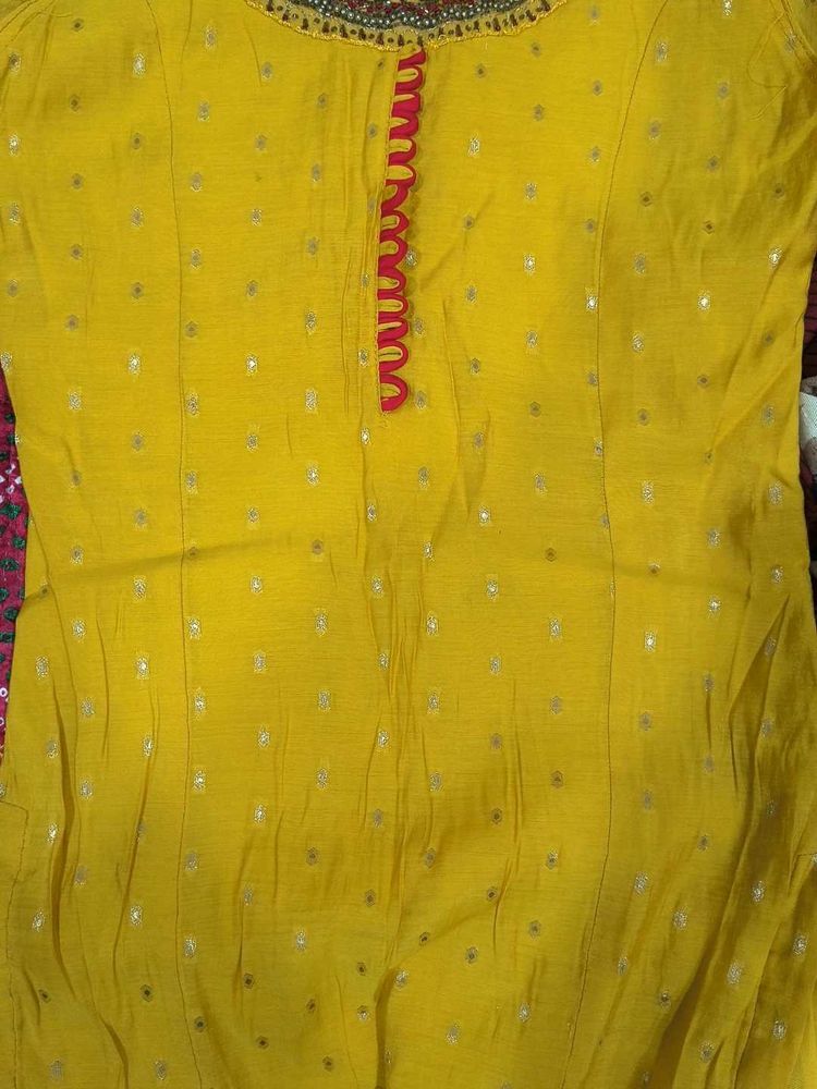 Yellow Kurta with Mirror Work
