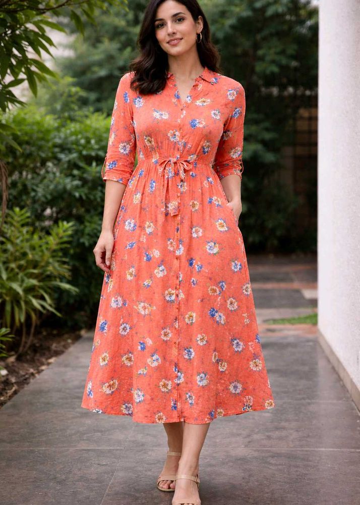 🟥Chic Floral Print Midi Dress