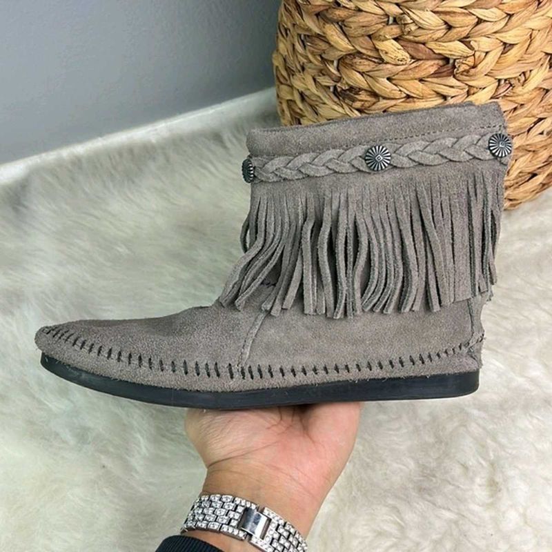 Gray Fringe Boots