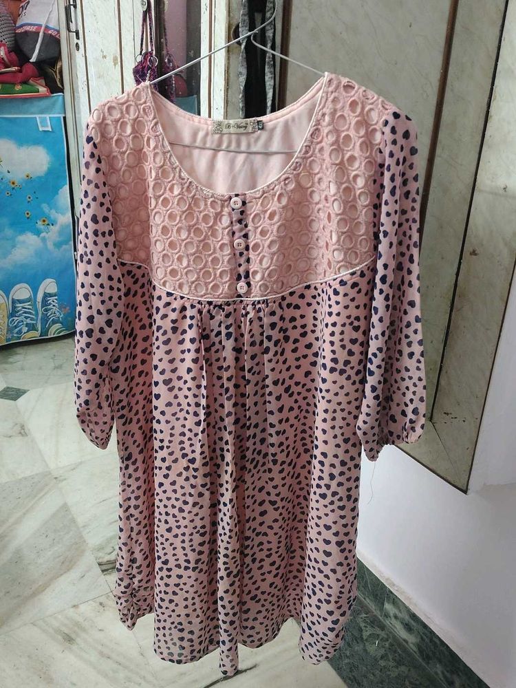 Cute Pink Heart Print Dress