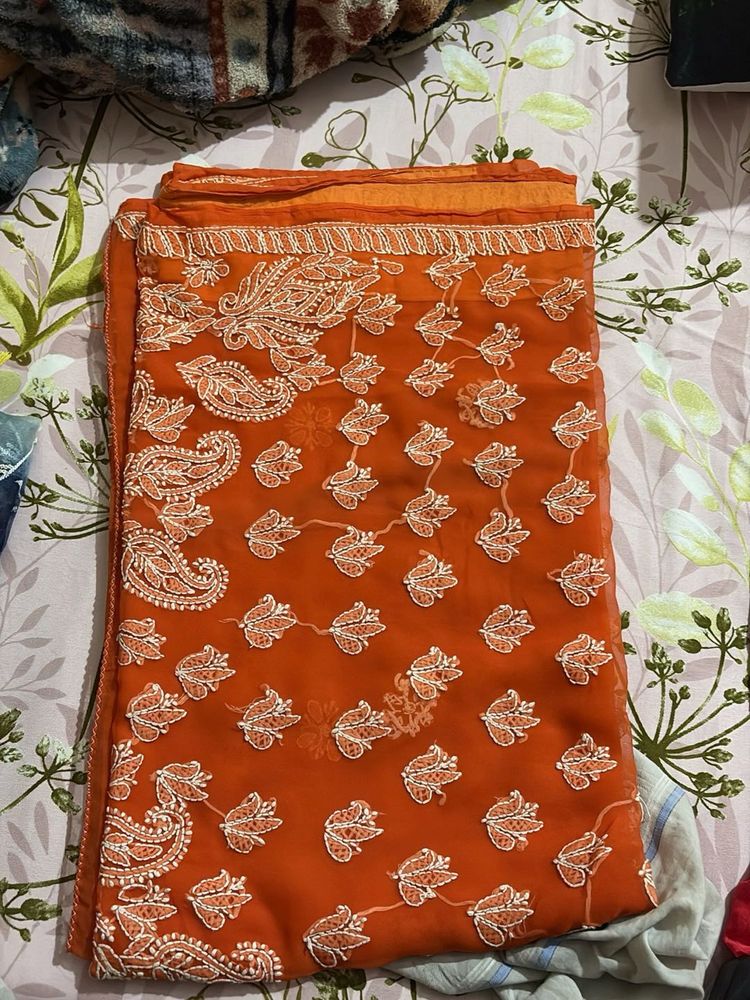 Beautiful Orange Embroidered Saree