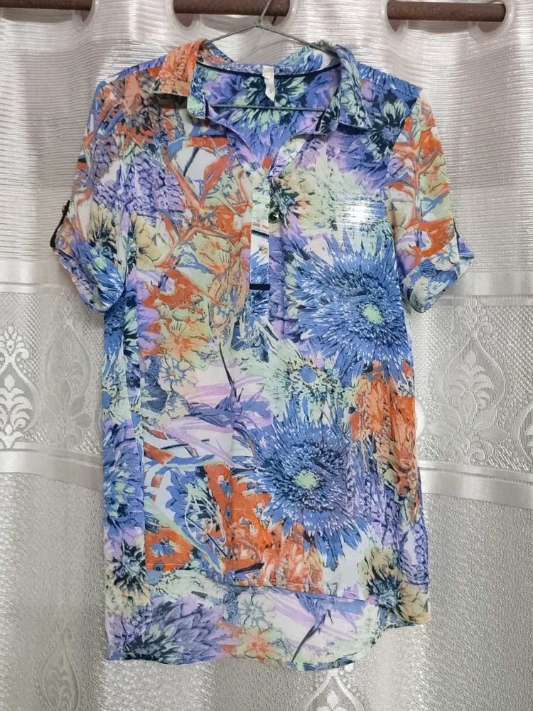 Floral Print Sheer Blouse