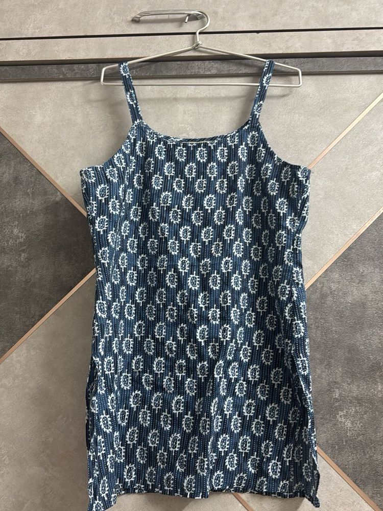 Blue Printed Cotton Kurta