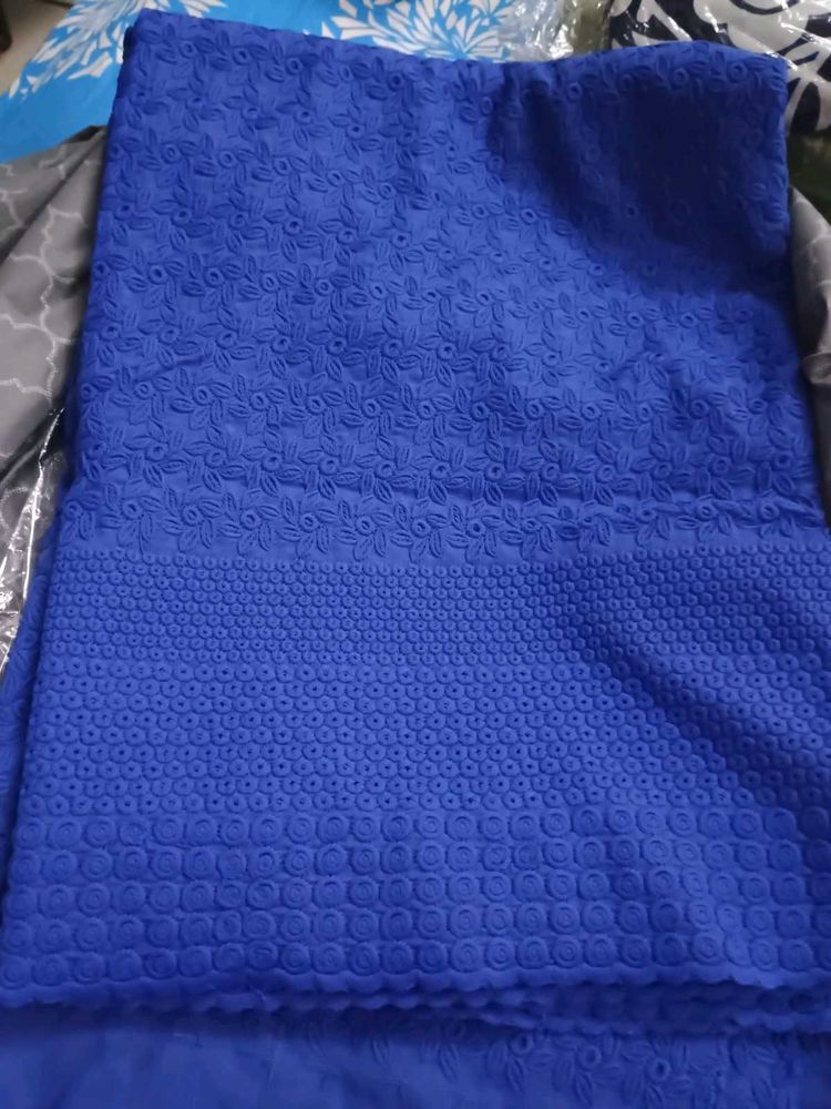 Blue Embrosed Kurta set Material