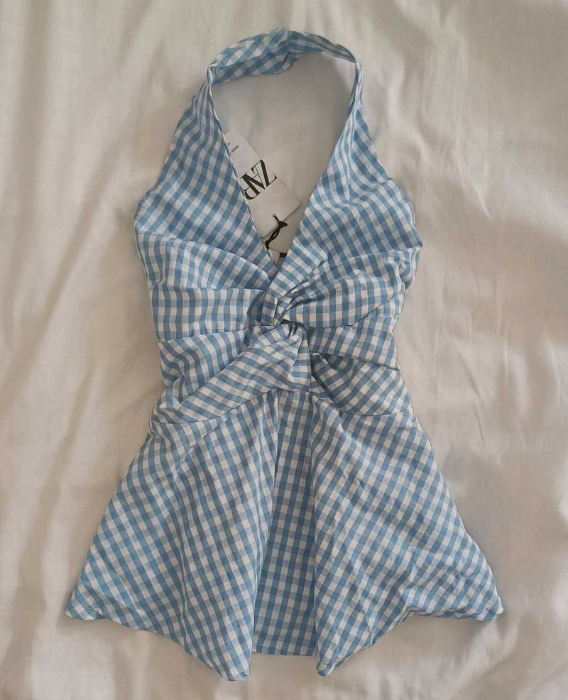 cute Gingham Twist Halter Top