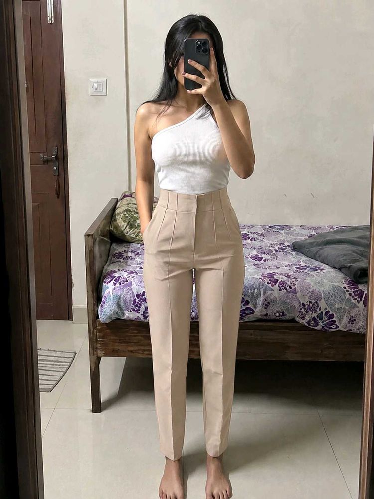 High-Waisted Beige ZARA Trouser