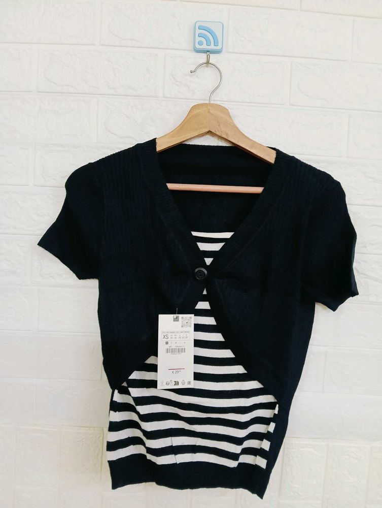 Black Cropped Cardigan &amp; Top Set