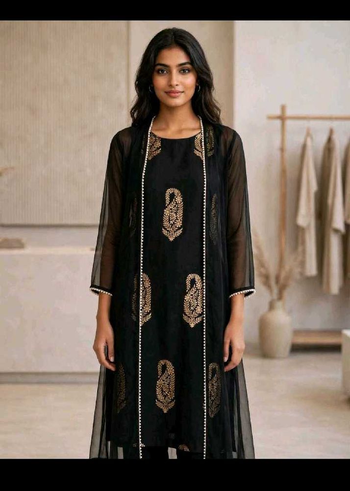 Elegant Black Kurta Set with Gold Print