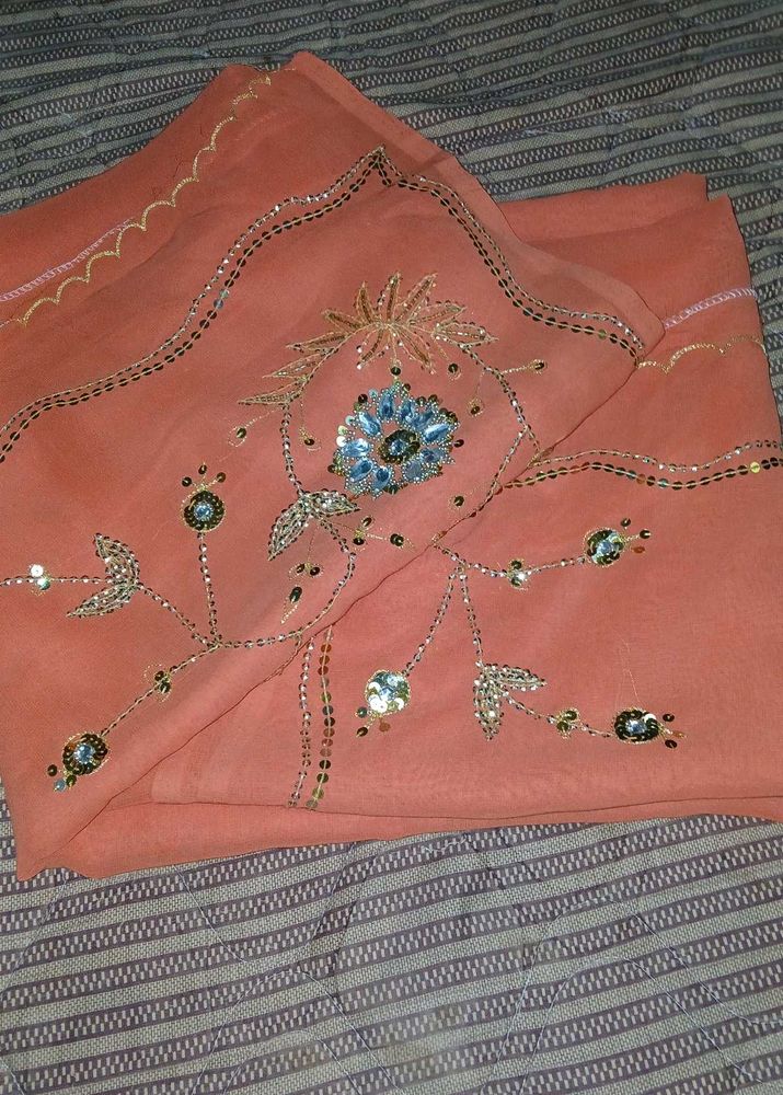 Embroidered Peach Saree