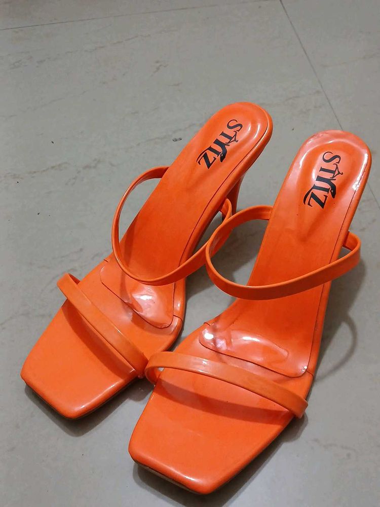 Orange Heeled Mules