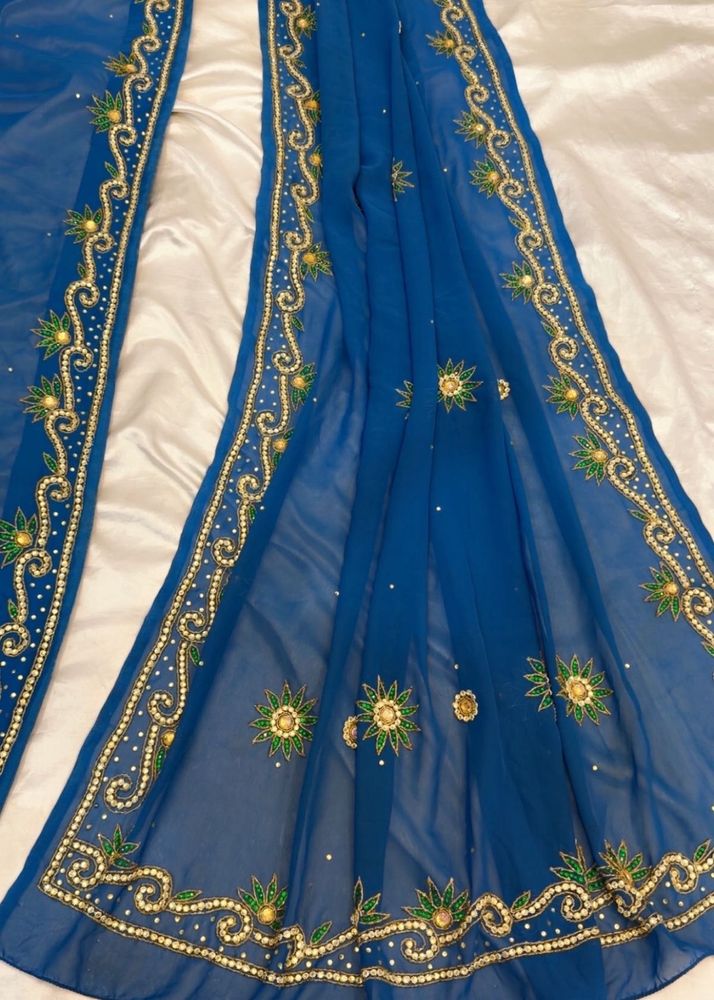Beautiful Blue Embroidered Saree