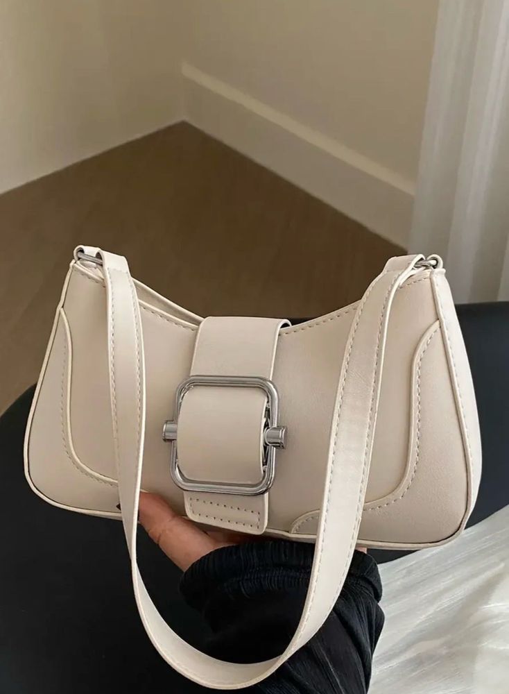 Cream Shoulder Bag with Silver Buckle