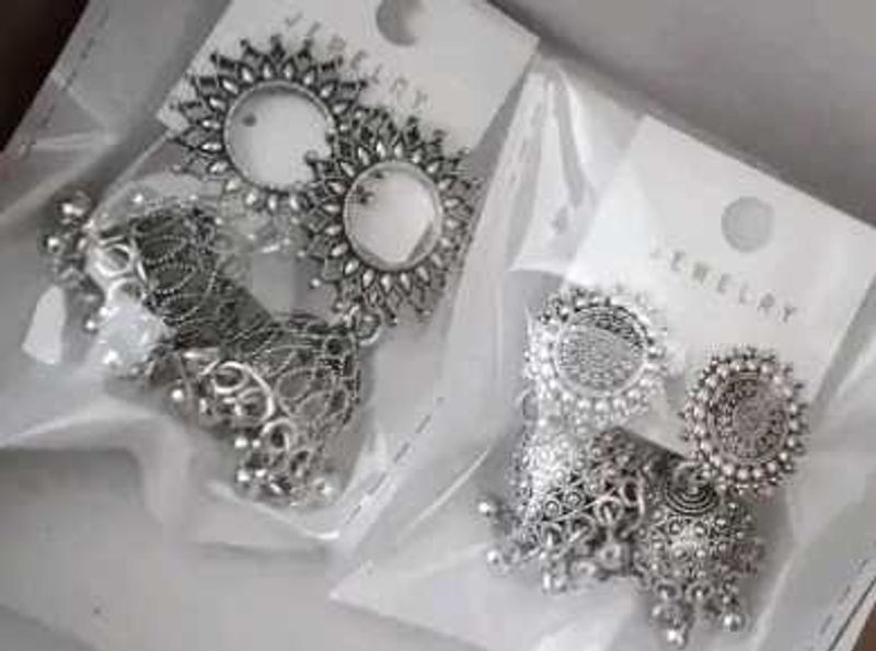 Silver Tone Earrings with jeans and short kurti