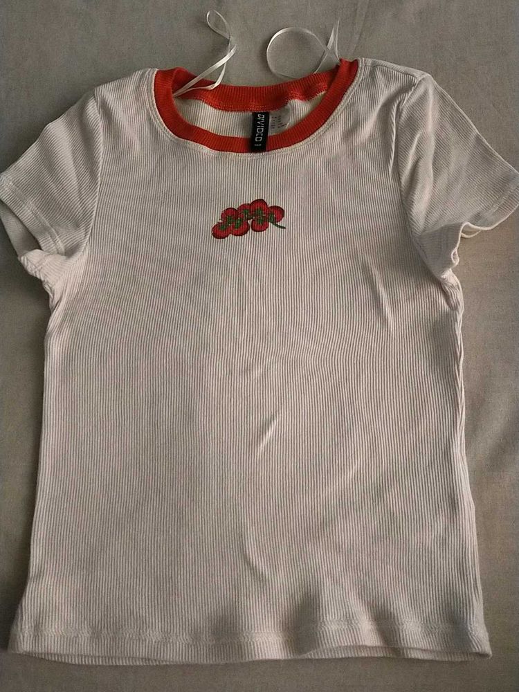 Cute Cherry Embroidered T-Shirt