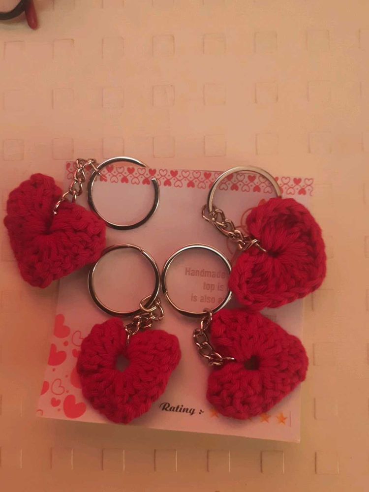 Crocheted Heart Keychains (Set of 4)