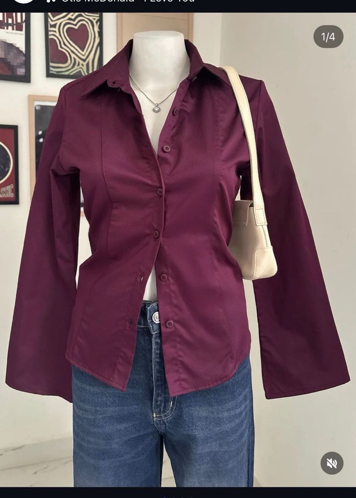 Elegant Burgundy Long Sleeve Blouse