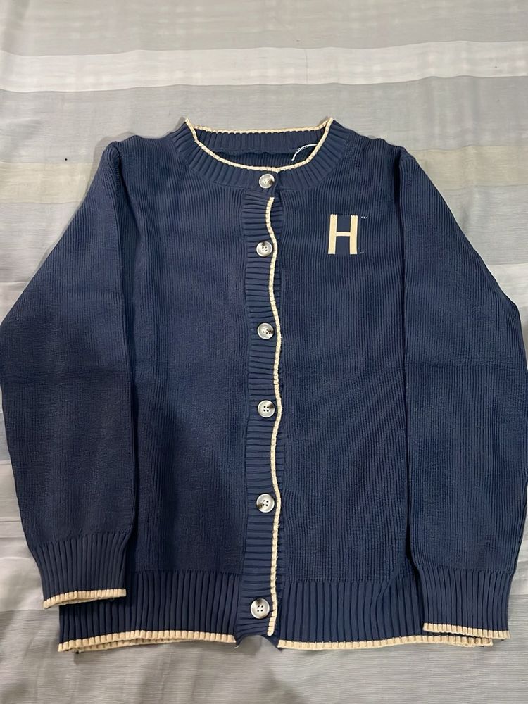 Navy Blue "H" Knit Cardigan
