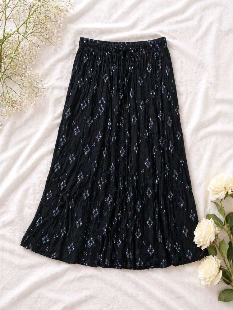 Black Ethnic Print Maxi Skirt