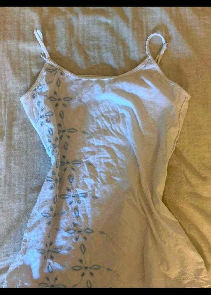 White Whimsy Camisole Top with Embroidery tank