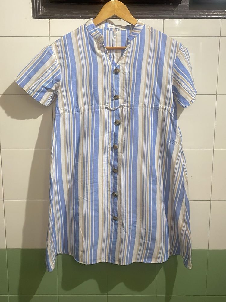 Striped Button-Up Casual Dress
