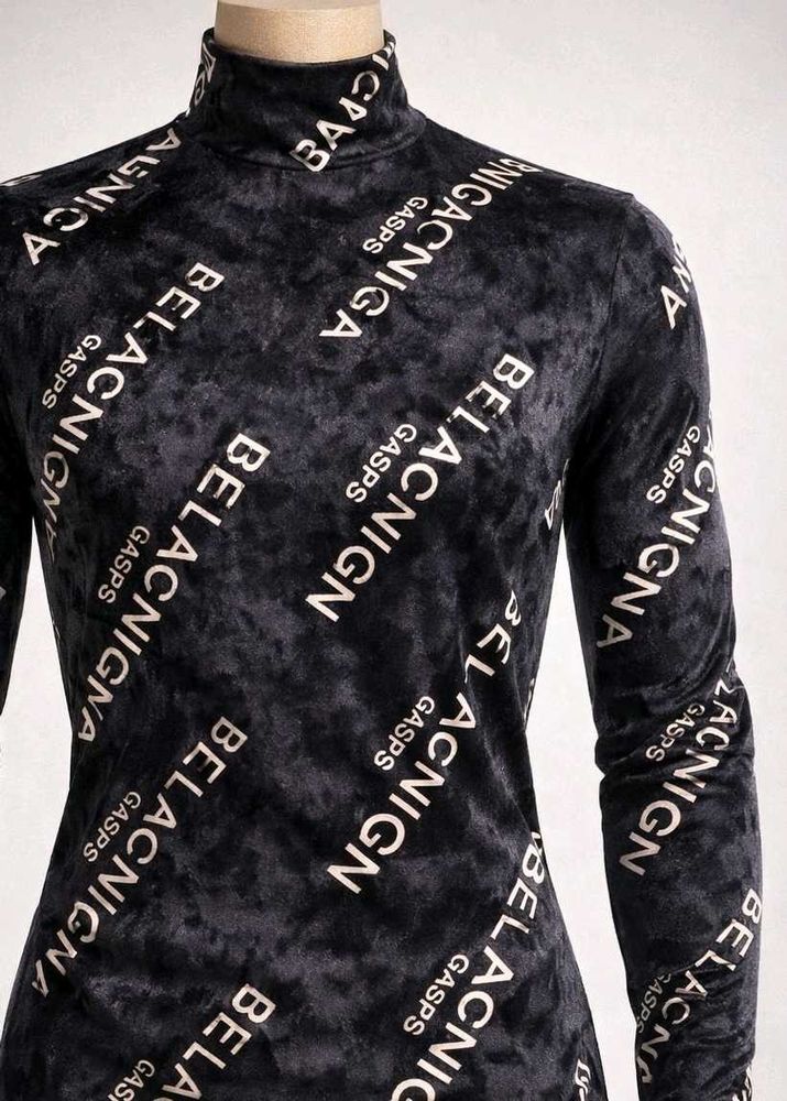 Chic Velvet Print Mock Neck Top